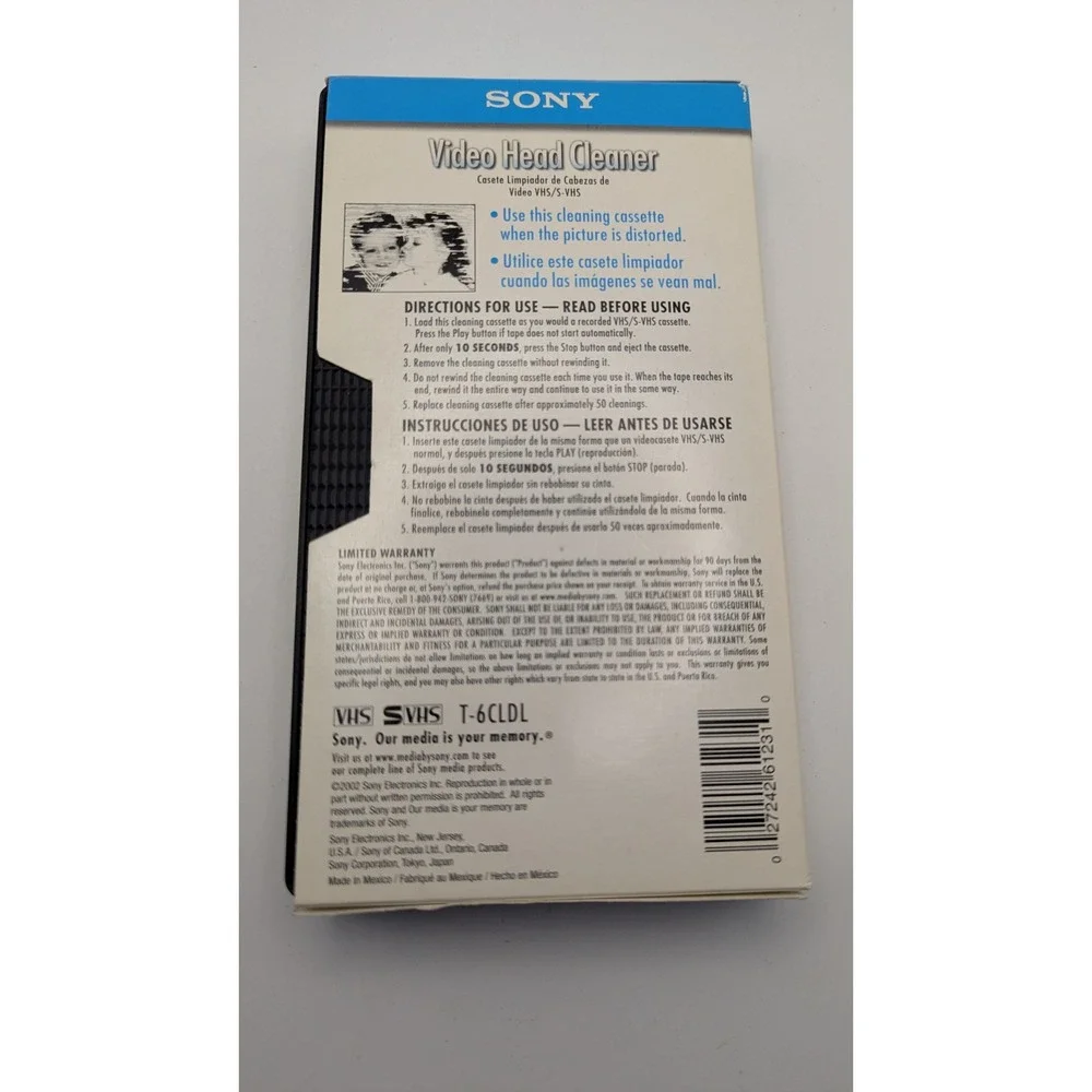 Sony Video Head Cleaner VHS T-6CLDL VCR Cleaning 10 Seconds Cleaning 2002 3m